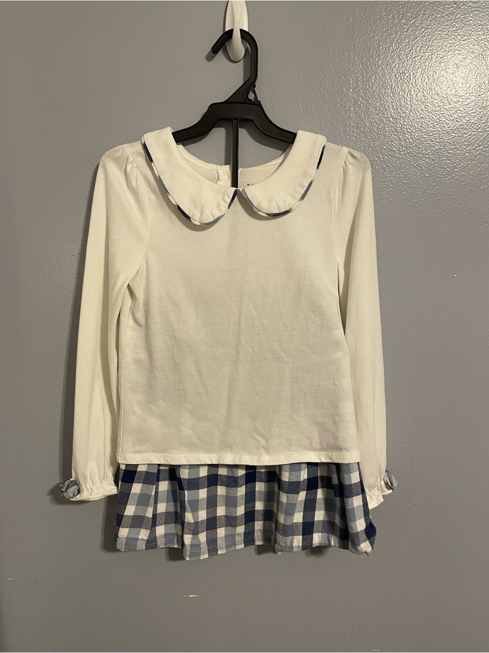 Max Studio White Long-Sleeve Top with Blue Gingham Skirt